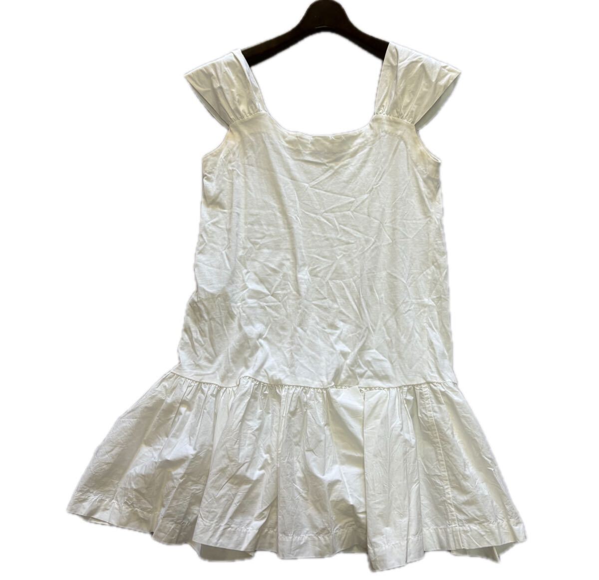 A ■ 至高の逸品!! '洗練されたデザイン' miu miu ミュウミュウ COTTON100% スクエアショルダーフリルワンピース S 高級婦人服 トップス
