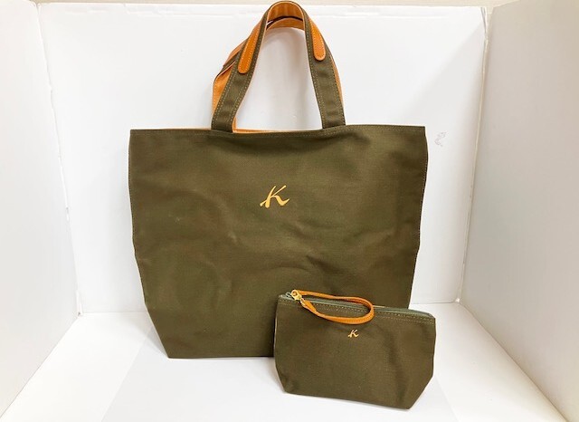 ☆KITAMURA キタムラ トートバッグ ハンドバッグ キャンバス ポーチ付き カーキ☆