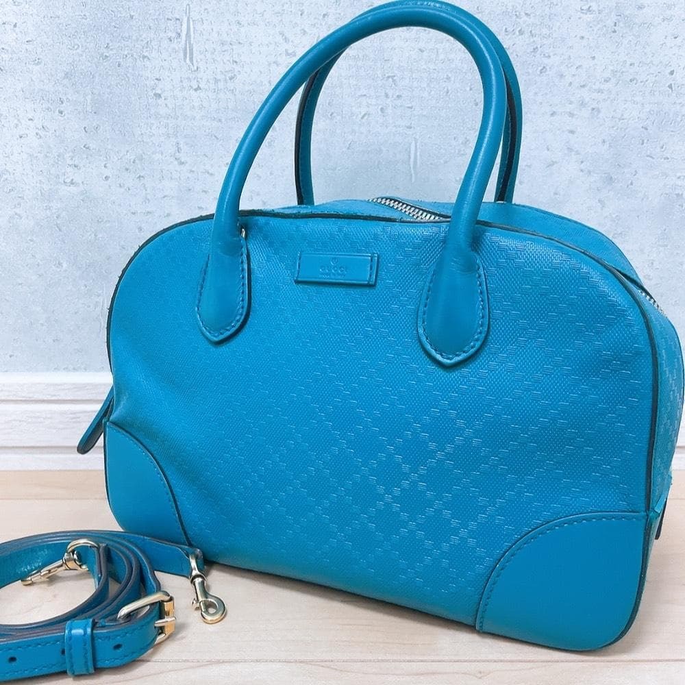 GUCCI グッチ 354224 ブライトディアマンテ 2way ショルダーバッグ ハンドバッグ ブルー 青 水色 レディース ドーム型 コンパクト