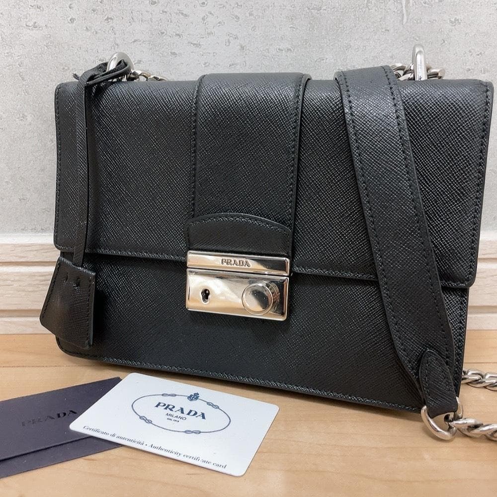PRADA プラダ 1BD034 サフィアーノ レザー チェーン ショルダーバッグ ブラック 黒 シルバー金具 クロシェット