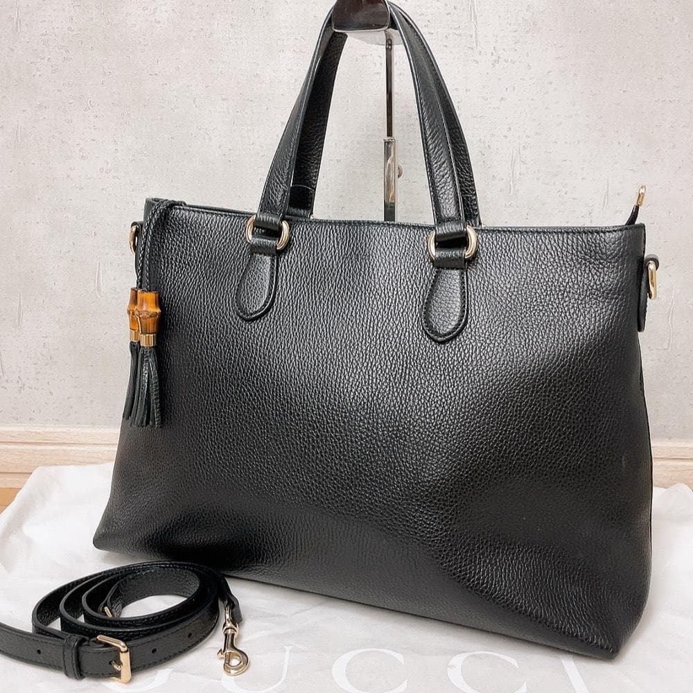 GUCCI グッチ 2511266 トートバッグ ショルダーバッグ ハンドバッグ 2way バンブータッセル レザー 本革 ブラック 黒 ゴールド金具
