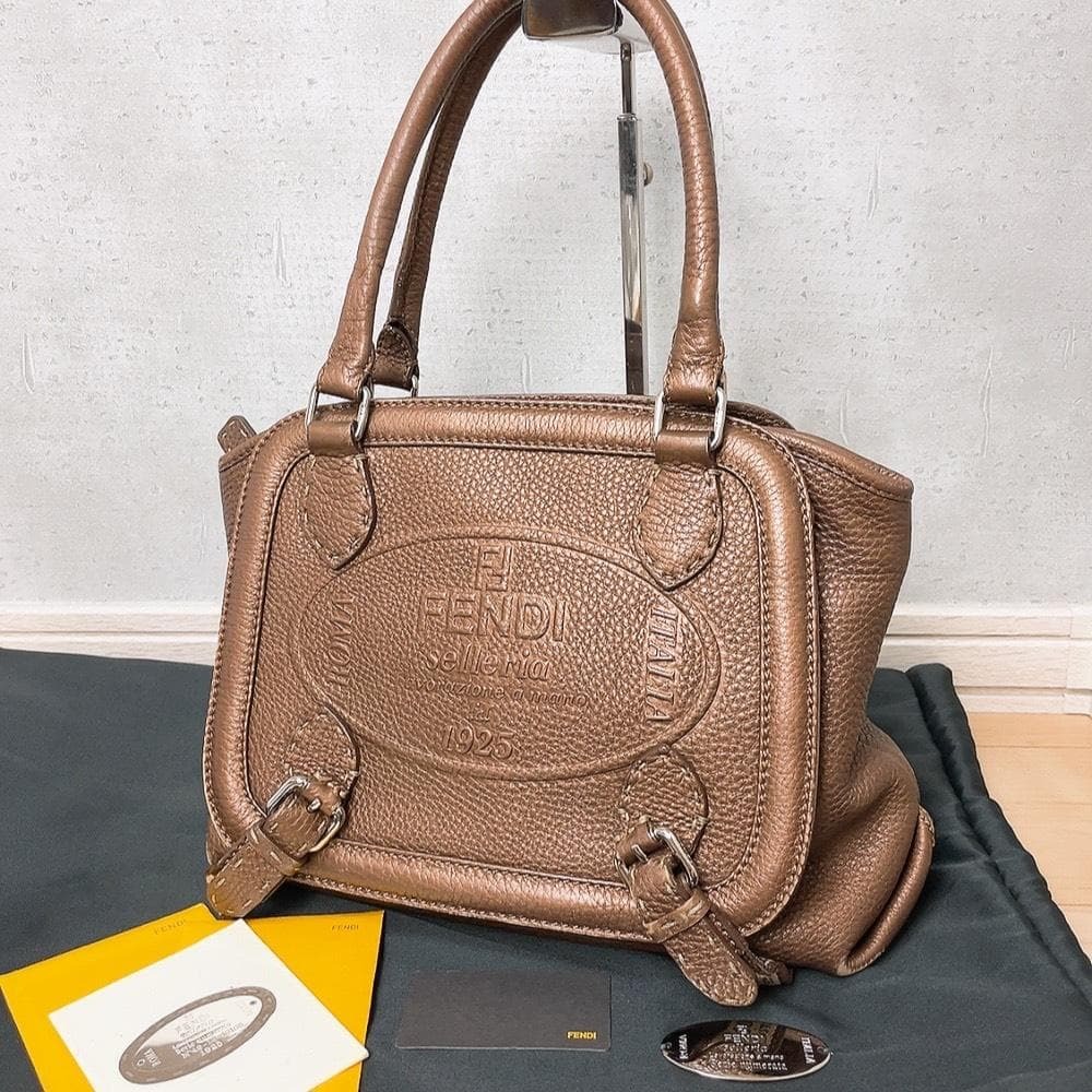 FENDI SELLERIA ROMANO フェンディ セレリア ロマーノ レザー カーフレザー ハンドバッグ ブロンズブラウン 8BN170 茶色 ヴィンテージ