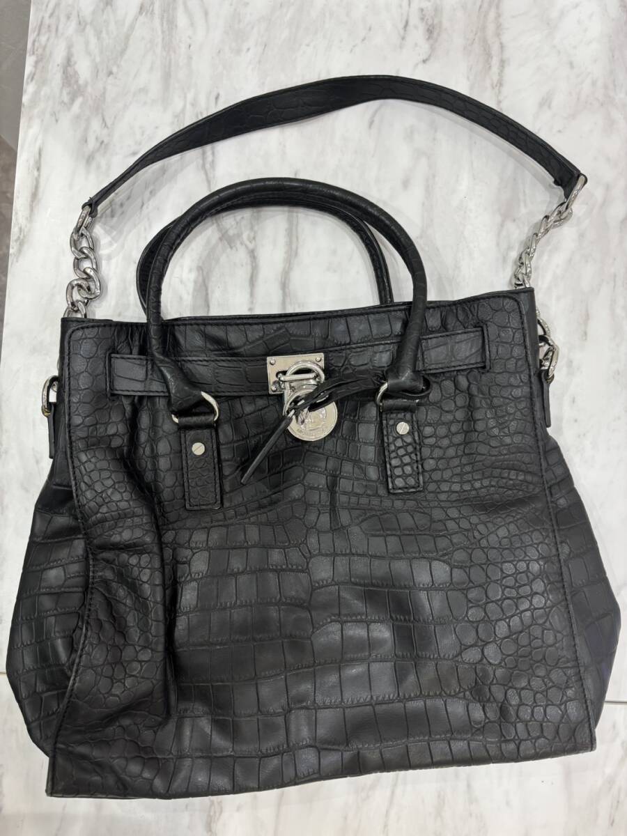 【SB11441】MICHAEL KORS マイケル コース★2WAY ショルダーバッグ ハンドバッグ★型押し レザー ブラック 黒 シルバー金具