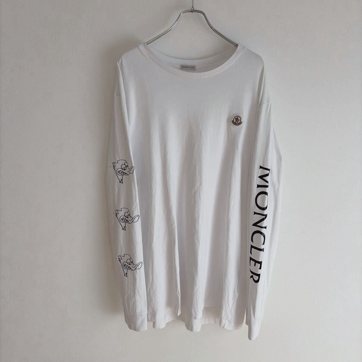 【未使用に近い/XXXL】MONCLER モンクレール 長袖tシャツ ロンT メンズ 両袖デザイン 現行ダグ 白 国内正規品 QR認識済み 3XL 4L 