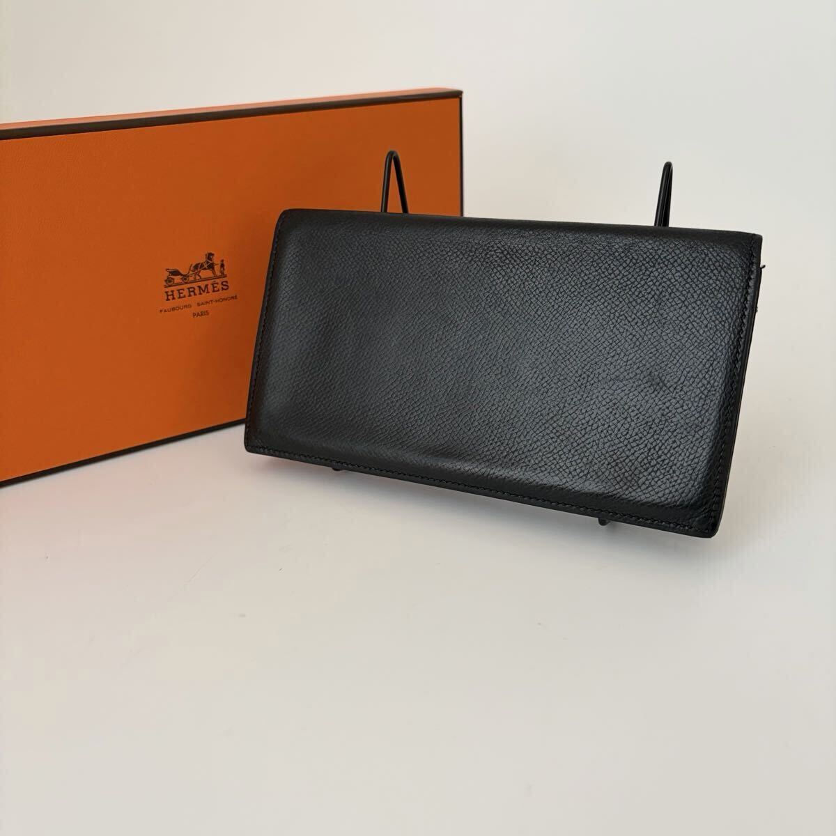 HERMES エルメス シチズンロング オールレザー 黒 メンズ 二つ折り財布 札入れ ウォレット 長財布 ブラック ヴォーエプソン レザー 箱付