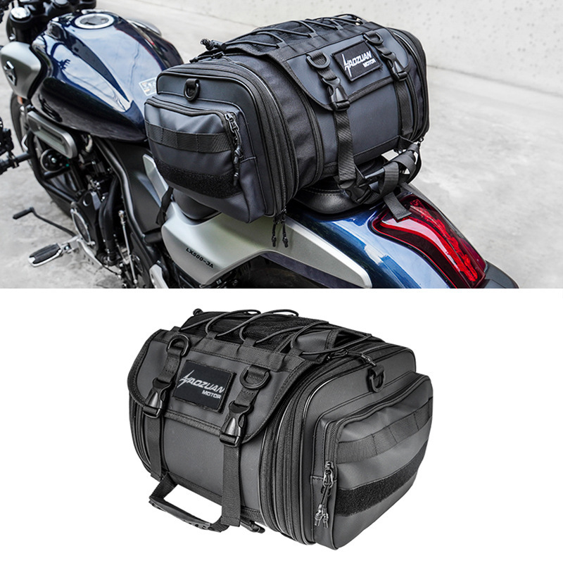 新品バイク用バイクシートバッグ 汎用 拡張機能20L-27L ツーリングバッグ 簡単固定 撥水 耐傷 リアボックス 折りたたみ収納 装着簡単 黒