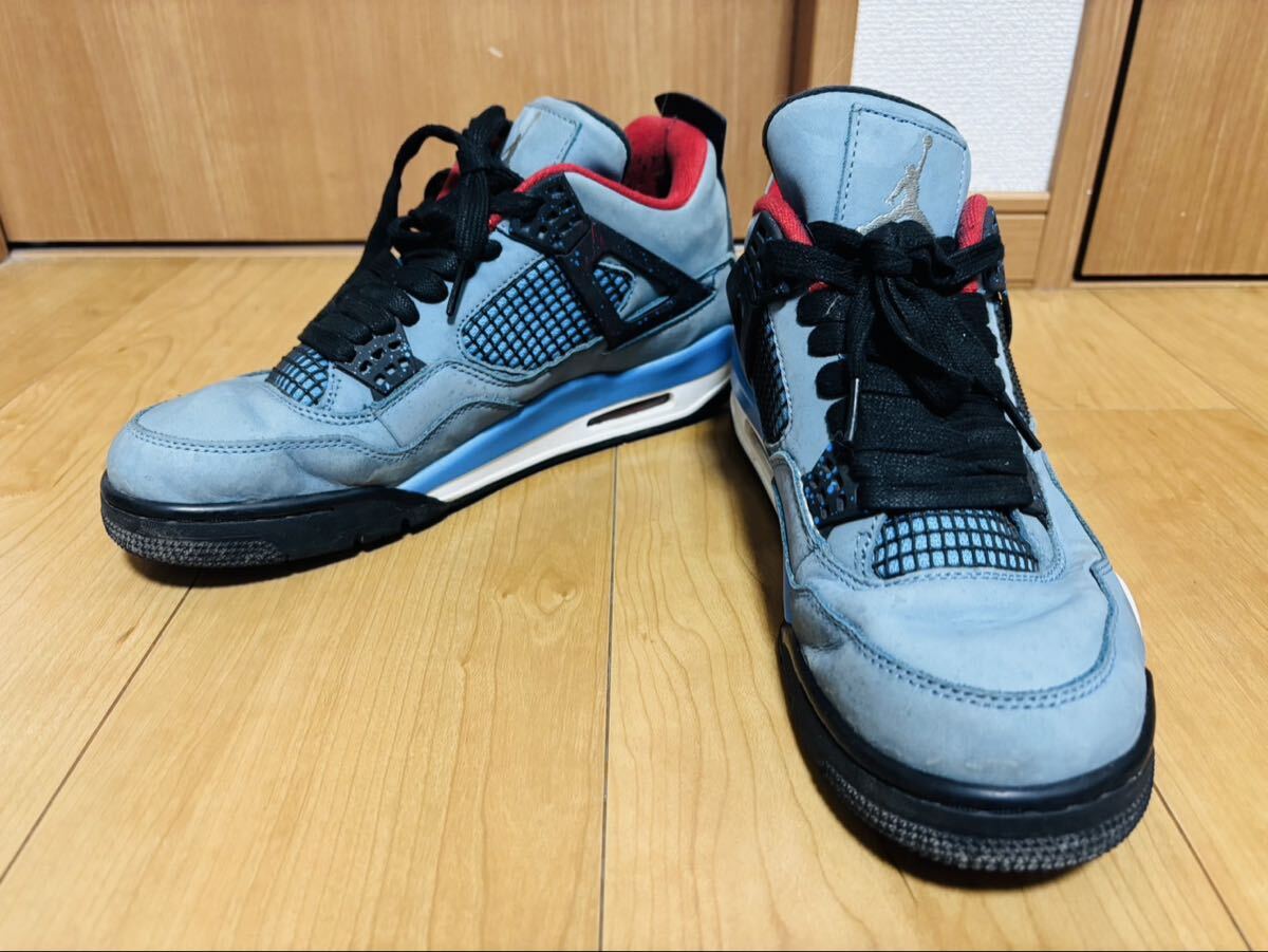 3 NIKE スニーカー ライトブルー ナイキ travis Scott Air jordan4 Retro Cactus Jack 'University Blue' 308497-406 27.5cm 中古品 現状品