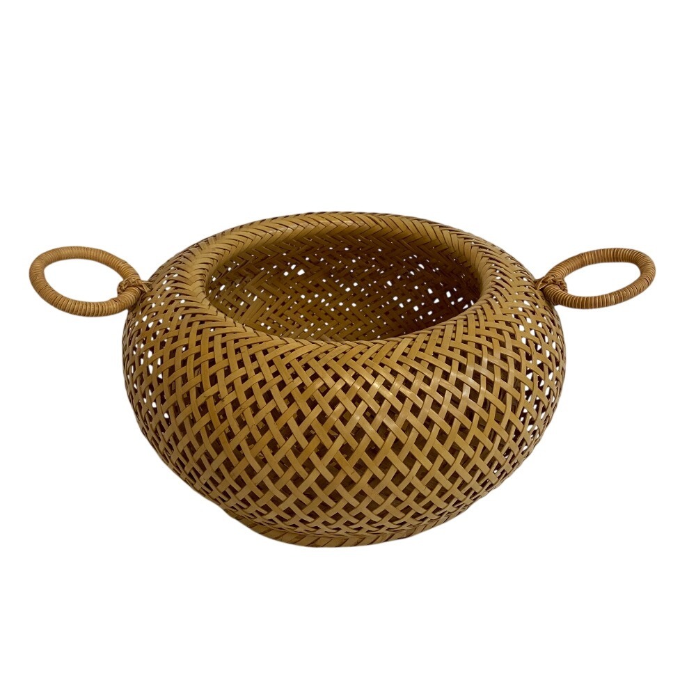 網代 竹籠 花入 竹細工 茶道具 時代物 唐物骨董 骨董品 竹工芸 在銘 バンブー インテリア イエロー ユニセックス