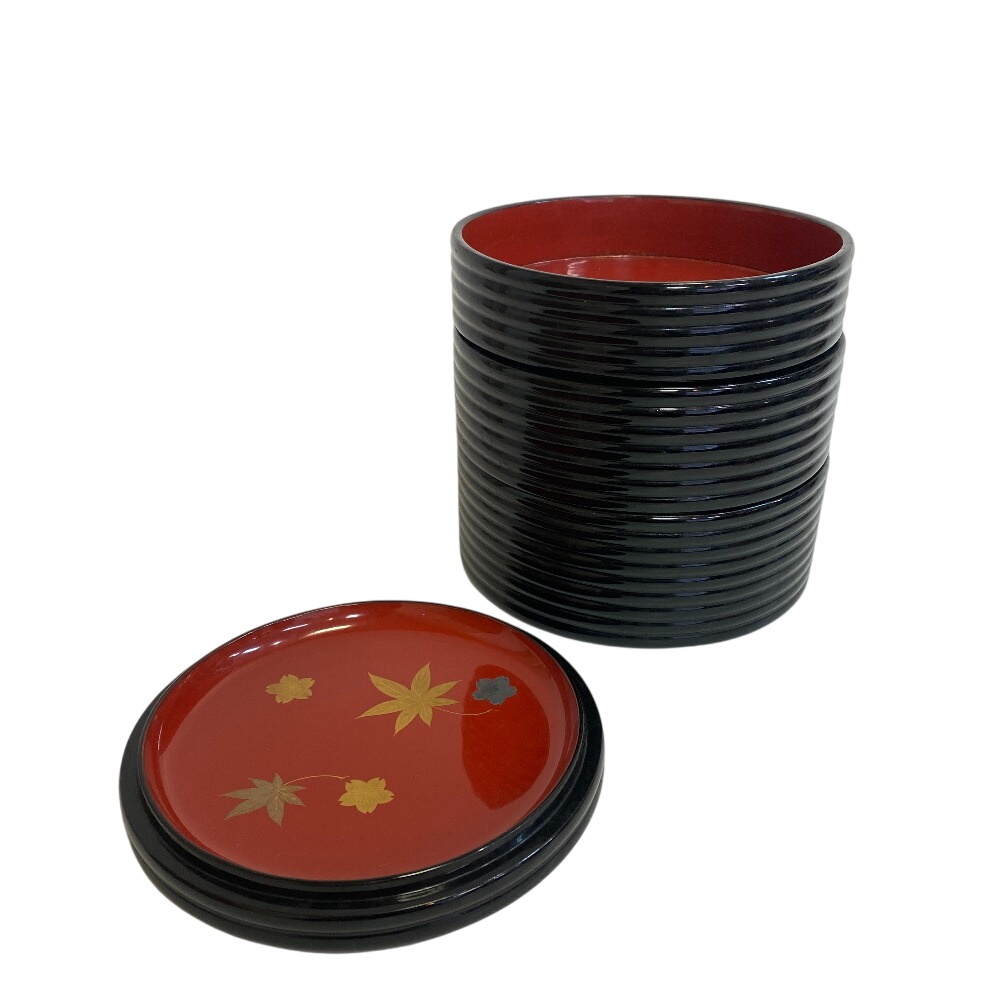 三段重箱 共箱 在銘 時代 当時 漆塗美術 京都平安 象彦 紅葉金蒔絵 黒塗朱色 陶器 骨董品 ブラック ユニセックス