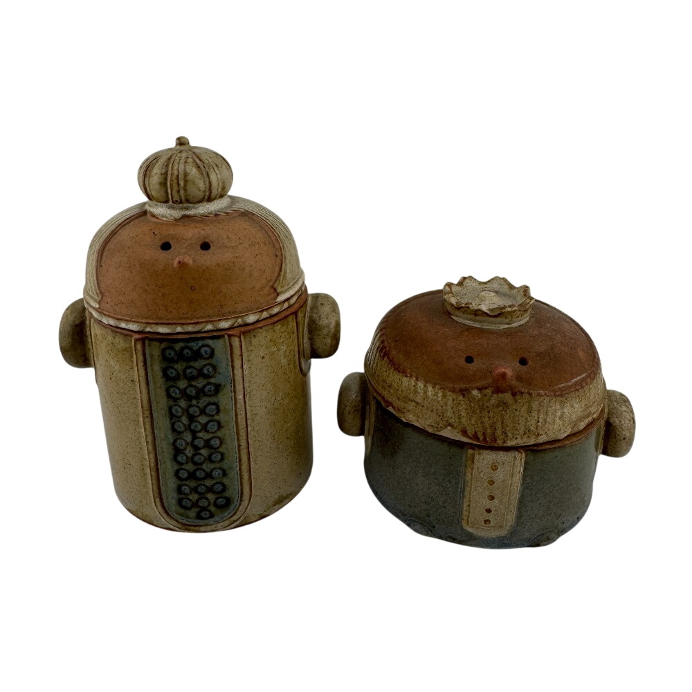小物入れ 陶器芸術 当時物 瀬戸焼 かしわ窯 ヘリテージ 陶器製キャニスター 王様 女王様 陶器 陶磁器 マルチカラー ユニセックス