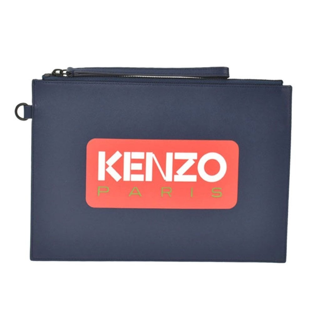 KENZO ケンゾー FD55PM822L41 77 LARGE CLUTCH セカンドバッグ ロゴ レザー クラッチバッグ ミッドナイトブルー メンズ ブランド