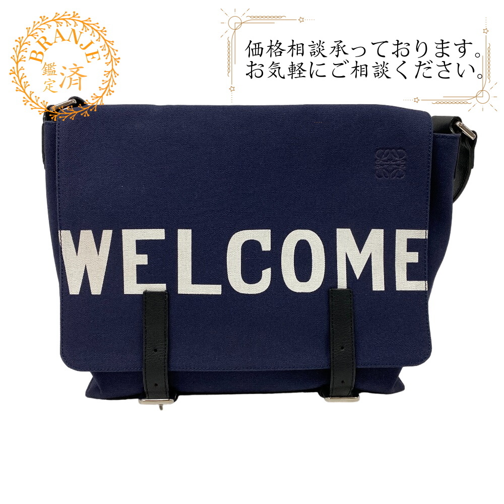 LOEWE/ロエベ メッセンジャー ミリタリー キャンバス ショルダーバッグ ネイビー ユニセックス ブランド