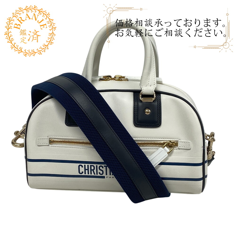 Christian Dior/クリスチャンディオール ボウリングバッグ 83-MA-0212X ヴァイブ レザー ハンドバッグ ホワイト レディース ブランド