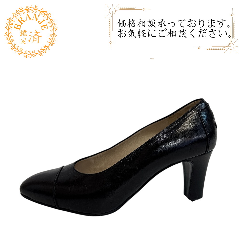 CHANEL シャネル ヒール チャンキー フォーマル ココマーク レザー パンプス ブラック レディース