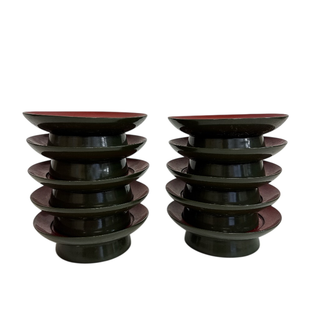 1000円スタート 時代物 漆芸朱塗 椿皿 十客セット骨董 古美術 古道具 茶道具懐石 古玩 能登輪島 天然木 共箱