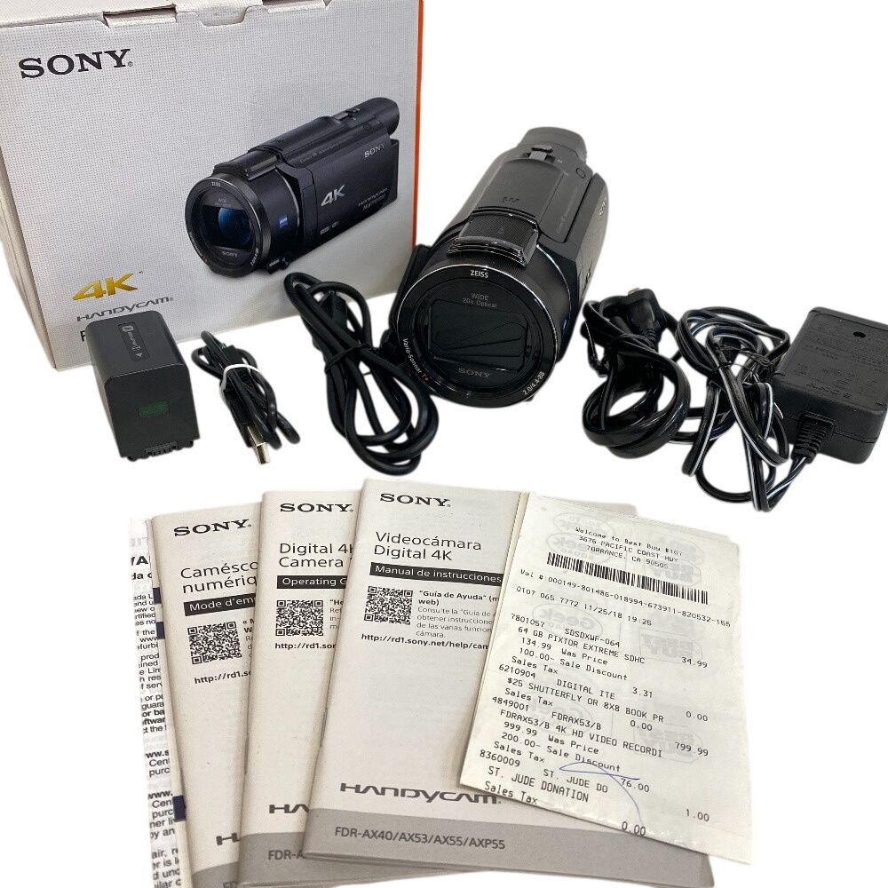 sonny ソニー FRD-AX53 4Kビデオカメラ SONY Handycam FDR-AX53 プラスチック カメラ ブラック ユニセックス