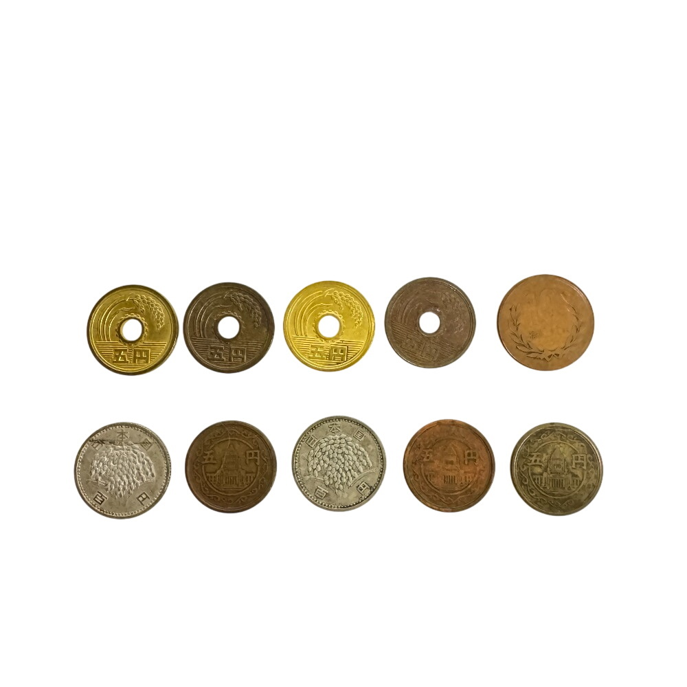 【1円】100円銀貨 10円青銅貨 昭和27年 ギザ十 5円銅貨 穴無し 等 古銭 硬貨 大量 まとめて 10枚セット