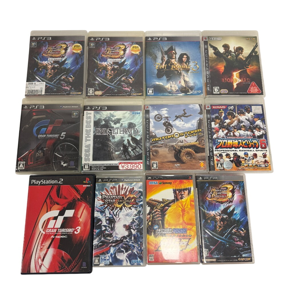 【1円】プレイステーション カセット PS3 PS2 PSP モンスターハンター プロスピ グランツーリスモ バイオハザード ソフト まとめて 計12本
