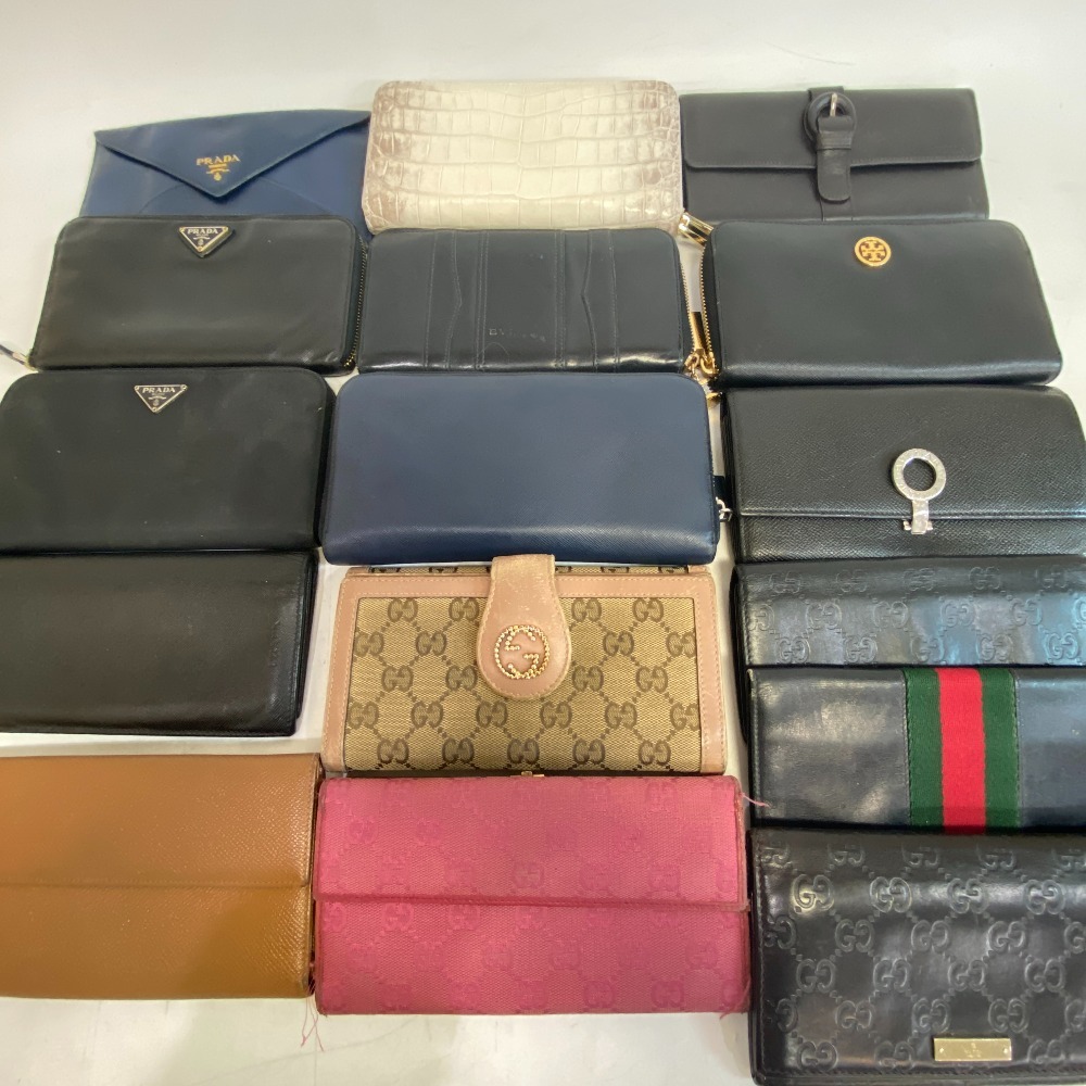 【1円】 ブランド 長財布 大量 まとめて 計16点 グッチ シマ プラダ ブルガリ シェリー 146229 244946 他 ウォレット