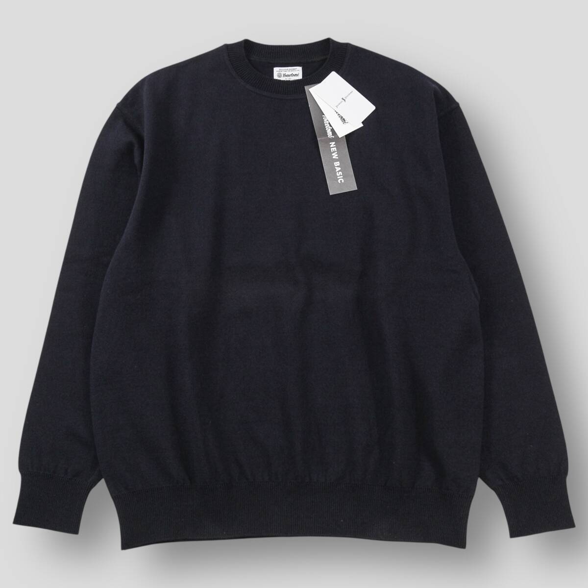 Yonetomi NEW BASIC 米冨 ヨネトミ 24SS WAVE COTTON KNIT P/O ウェーブコットン クルーネックニット 95-242-056 4(XL) BLACK NAVY メンズ