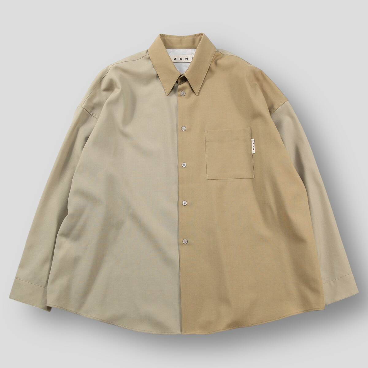 極美品 MARNI / マルニ 22SS ウールトロピカル カラーブロックシャツ CUMU0061QU TW839 48 ベージュ 長袖 バイカラー 切り替え メンズ