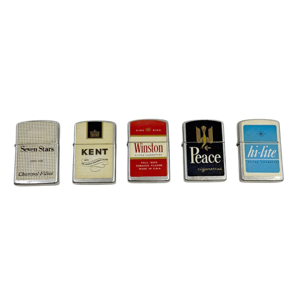 ヴィンテージ たばこ柄 オイルライター 5個セット ウィンストン/ハイライト/セブンスター/ピース/ケント