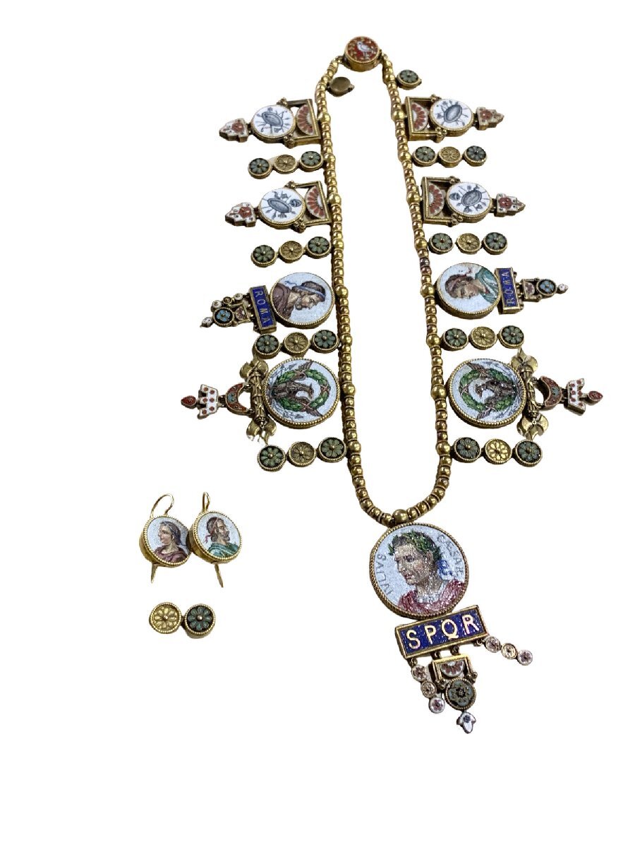 マイクロモザイク ローマンモザイク ネックレス ローマ皇帝 約38㎝ 重量108.7g ケース付