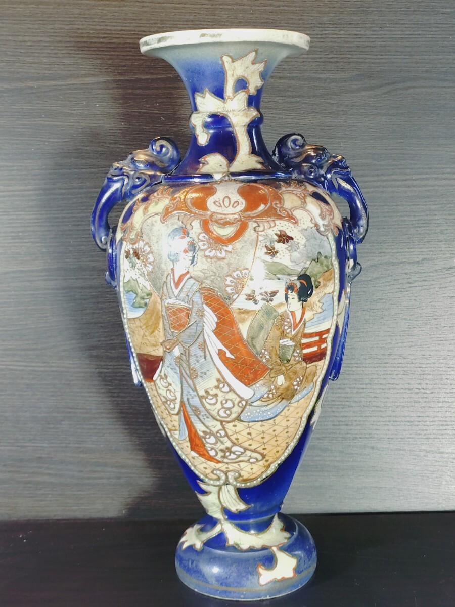 花瓶 色絵 女和服