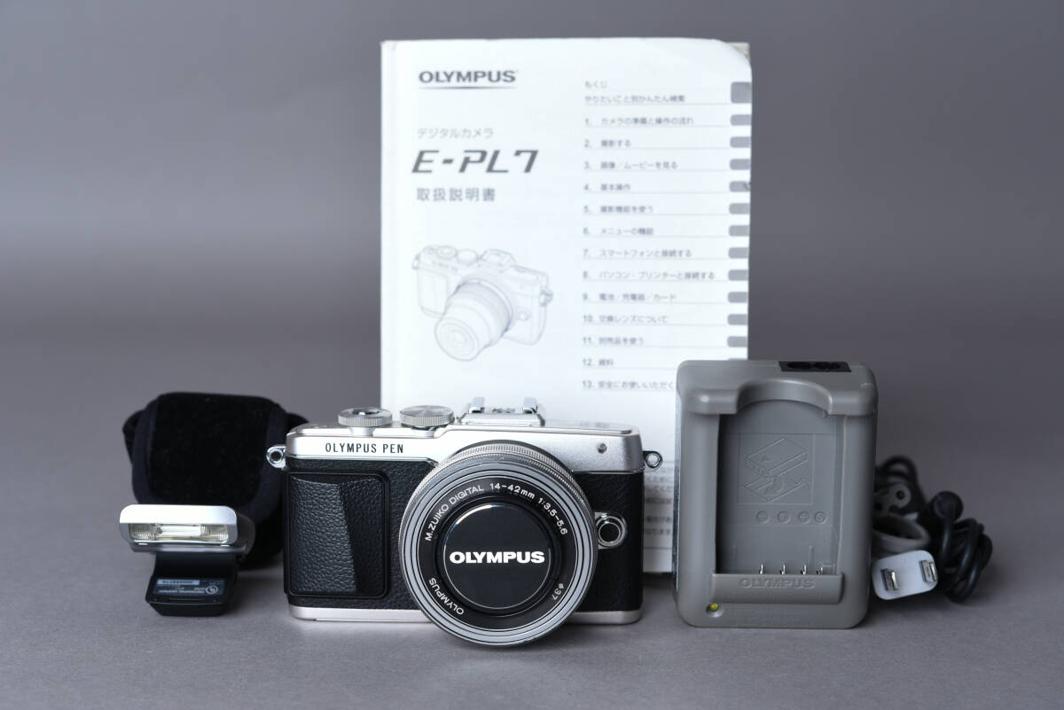 【SBCB/G】6034 OLYMPUS オリンパス PEN Lite E-PL7 ミラーレス一眼 14-42mm　充電器・説明書付 動作確認済 現状品