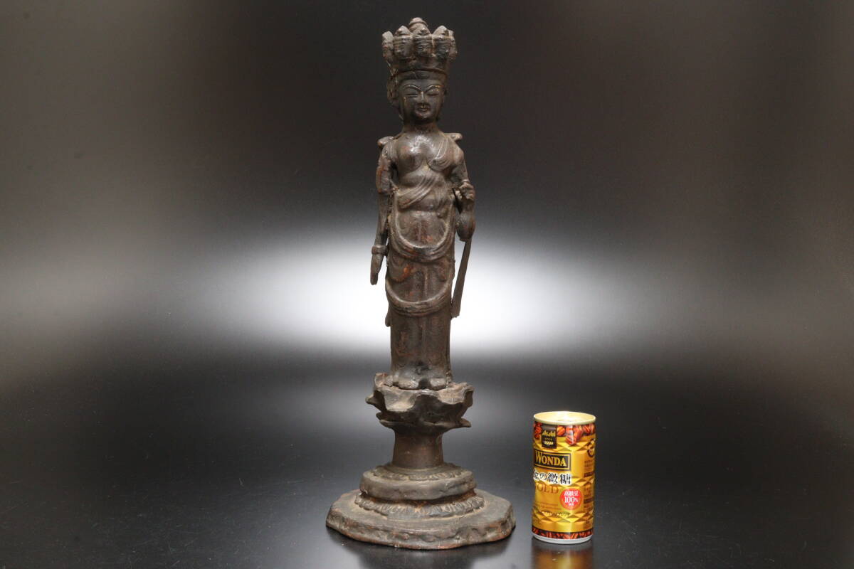 P 仏教美術 鉄製 十一面観音菩薩立像 高さ44.5kg 重量3.6kg