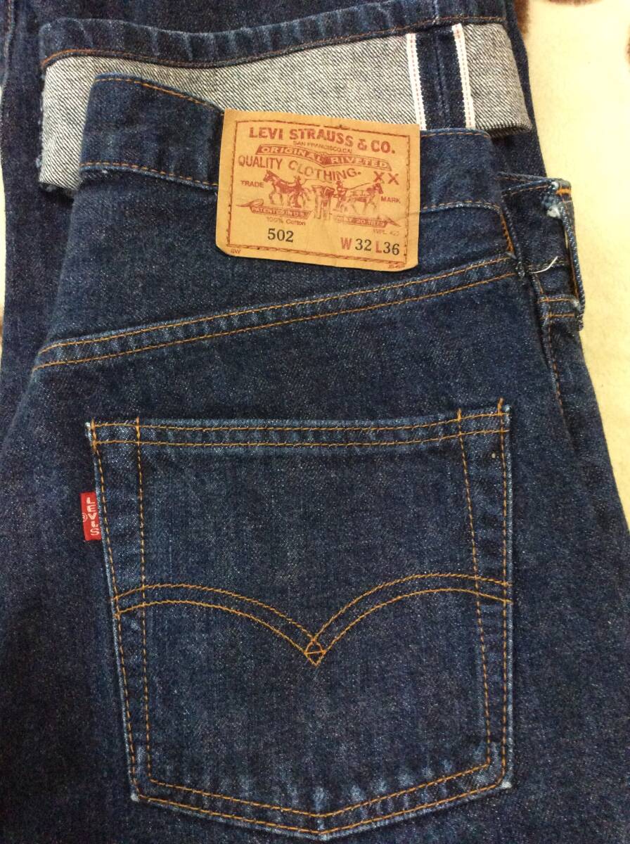 ◎　1997年　初期レプリカ　日本製　LEVIS　502-XX　赤耳　革パッチ　BIG-E　TALONジップ　濃紺　中古　　　　　W32