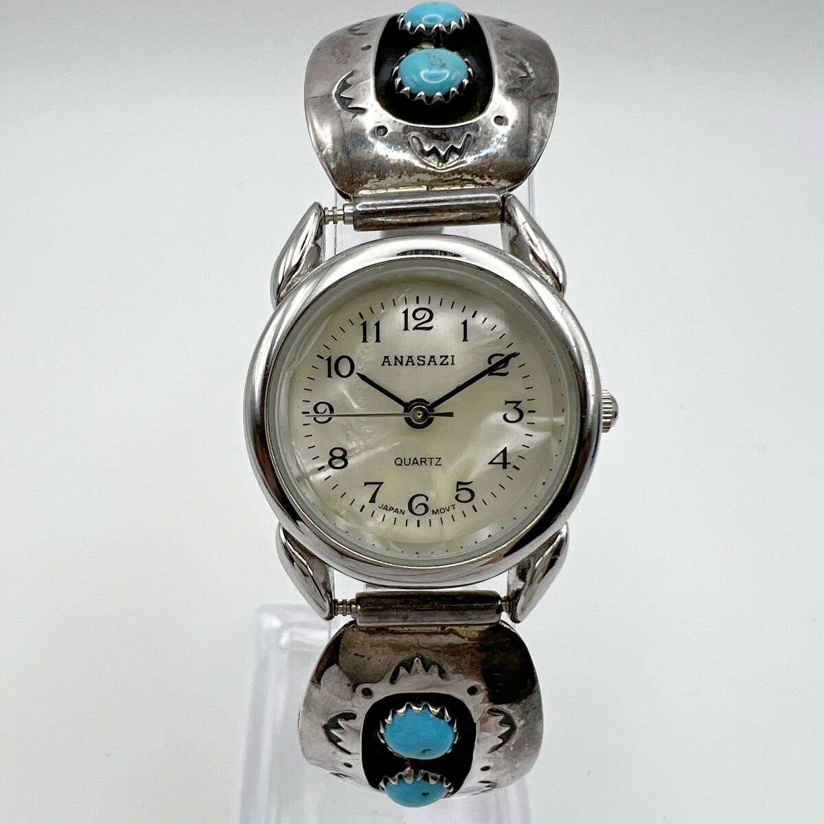 【電池交換済】ANASAZI アナサジ ターコイズ インディアンジュエリー 腕時計 Sterling 刻印 銀製 動作OK (B6)
