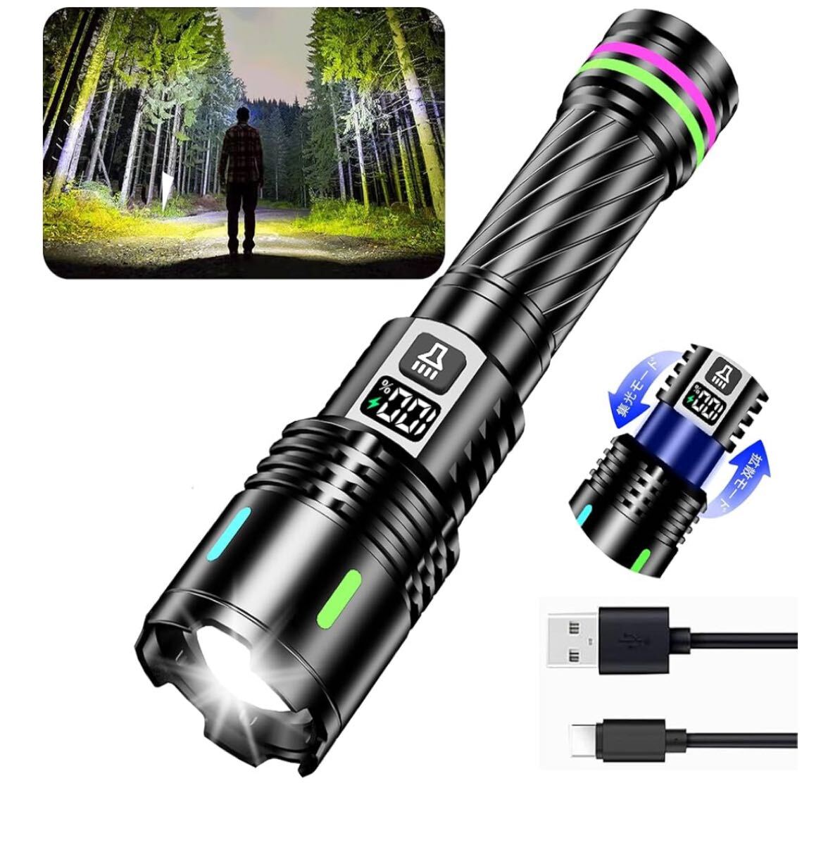 懐中電灯 強力【2025 最新の進化】ハンドヘルドトーチ ledライト 超高輝度 軍用 最強 Type-C充電式/電池式 単4電池適用 