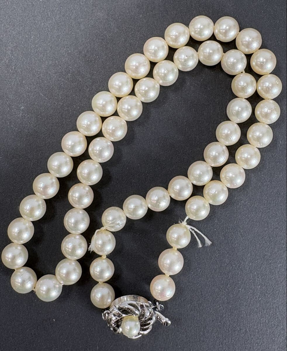 SILVER留め具 パールネックレス あこや真珠 7.6〜7.8mm 重量37.5g 糸伸び