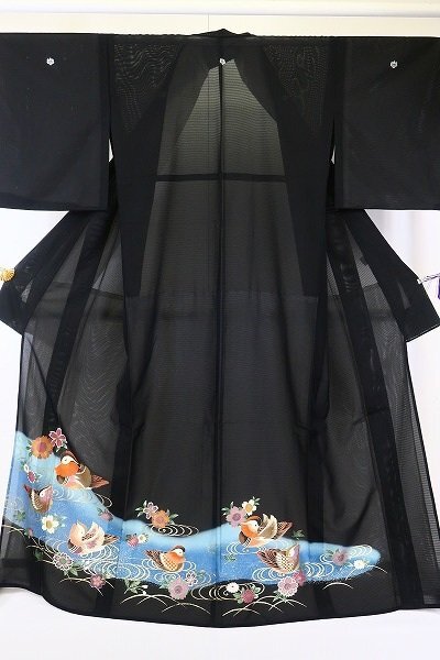 黒留袖 絽 身丈167cm 裄丈65.5cm トールサイズ 洗える着物 化繊 夏着物 比翼仕立て 結婚式 正絹 仕立て上がり 着物フィ 21176