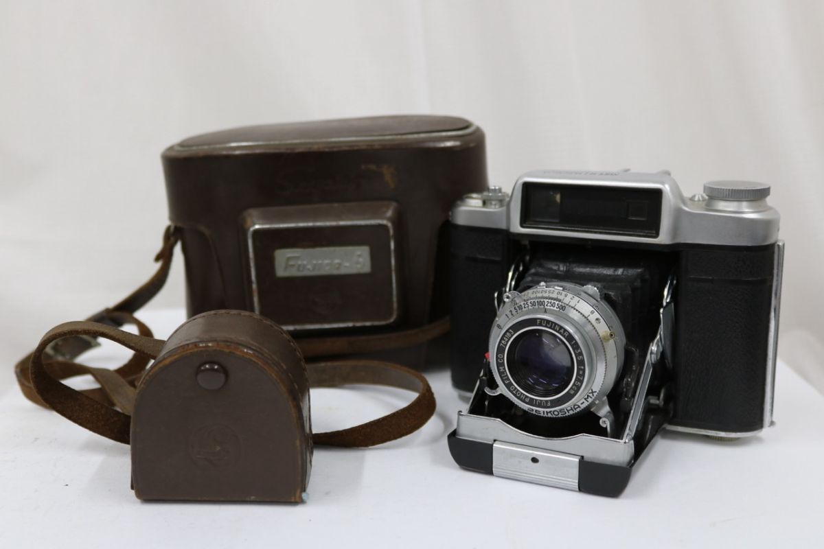 【返品保証】 フジカ SUPER FUJICA-6 FUJINAR 7.5cm F3.5 ケース フード 付き 蛇腹カメラ e11397