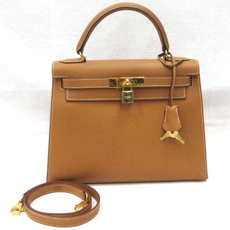 【美品】HERMES／エルメス　ケリー28 　ボックスカーフ　ナチュラル　〇X刻印　ショルダーバッグ　800040044