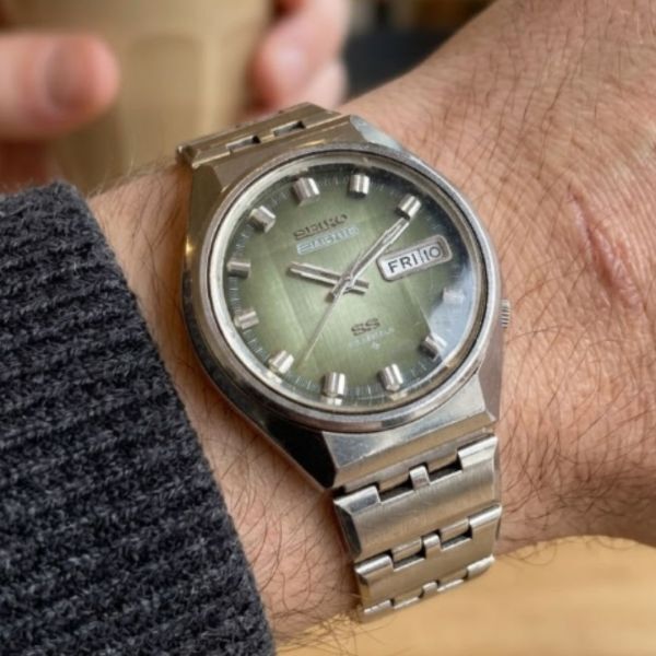 【ジャンク品/セイコー/1973年10月製造 /ヴィンテージ】SEIKO 5アクタス 25石 自動巻 6106-7690 カットガラス グリーン文字盤