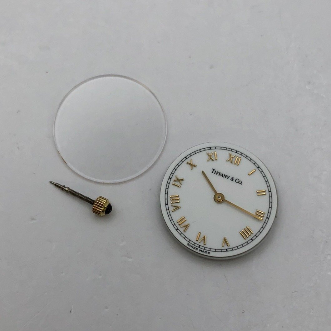 1円～/TIFFANY＆CO./ティファニー/976.001/6石/2針/ホワイト文字盤/ムーブメント/風防付/クォーツ/メンズ腕時計/難あり/ジャンク/S002