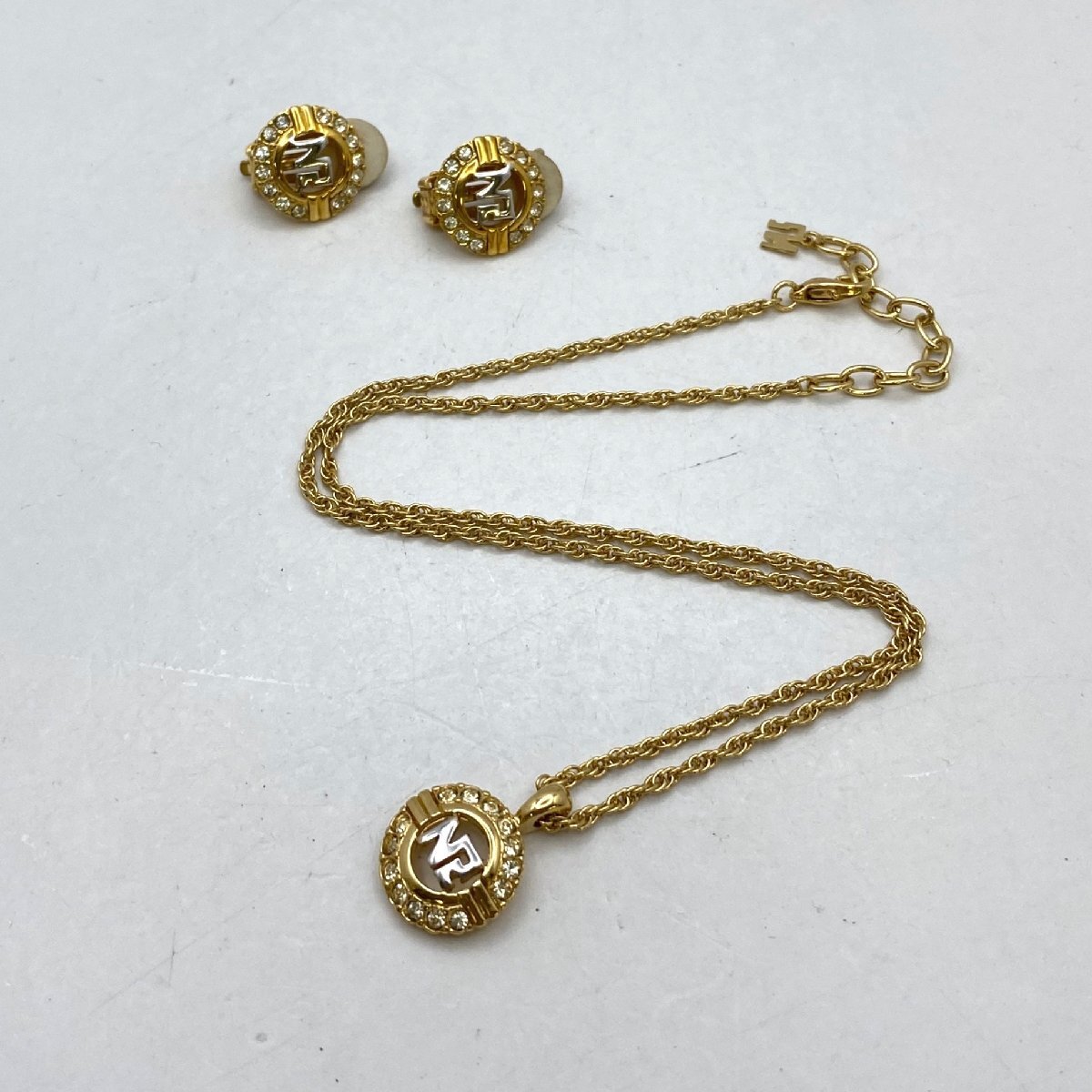 NINA RICCI/ニナリッチ/ゴールドカラー/ラインストーン/イヤリング/ネックレス/2点/セット/まとめ/アクセサリー/レディース/H003