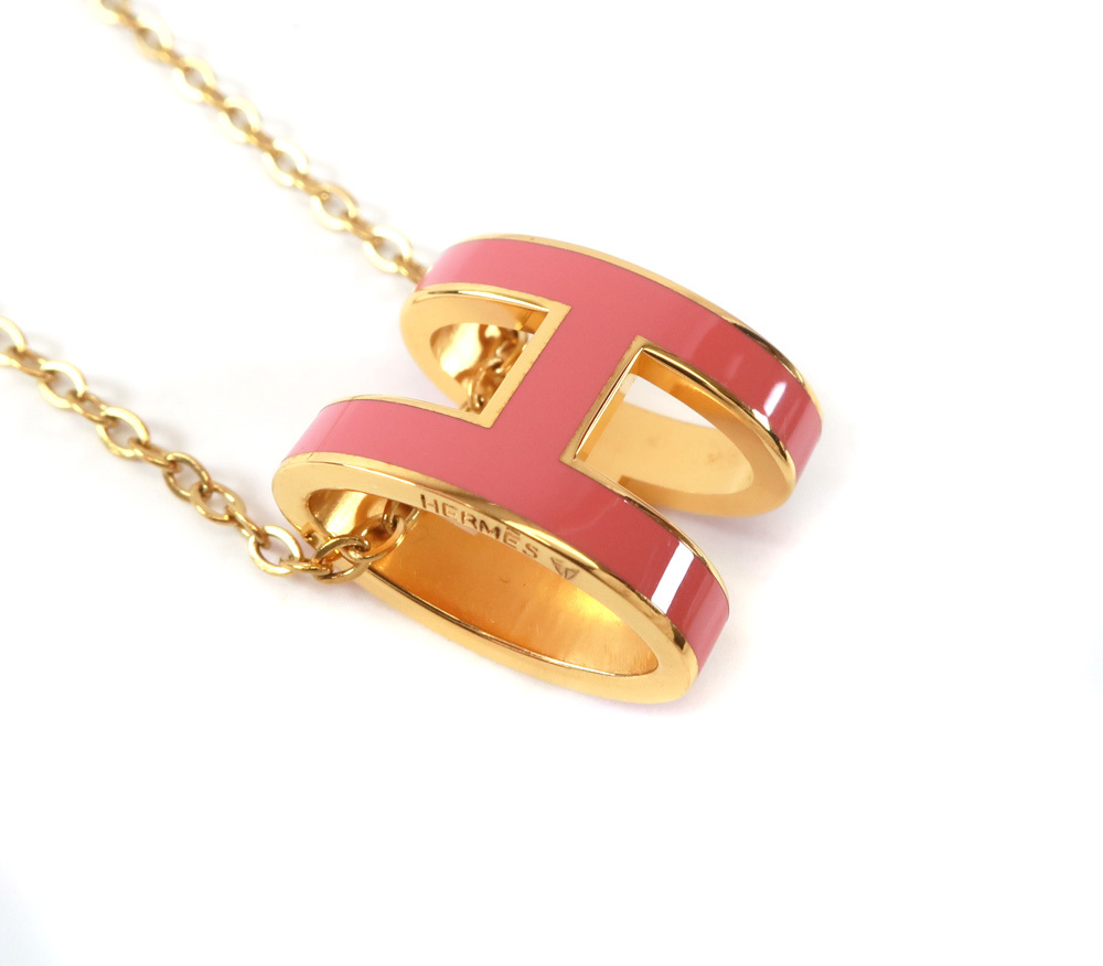 未使用 エルメス ポップアッシュ Hネックレス HERMES ペンダント ゴールド ピンク系 　/34717