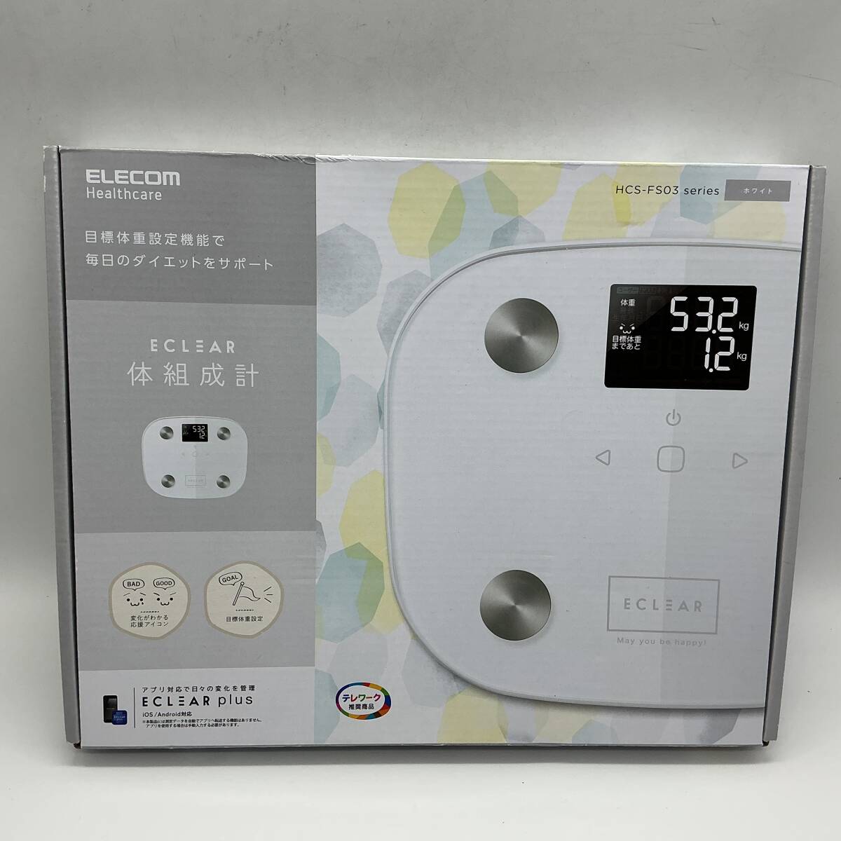 ＃6030 ELECOM エレコム 体重計 ELEAR 体組成計 ホワイト HCS-FS03series 中古品 通電確認済 電池は付属しません ヘルスケア 測定器