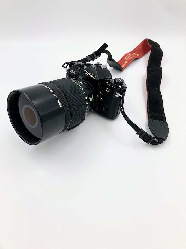 【シャッターOK】 Canon A-1 キャノン フィルムカメラ 一眼レフ 黒 昭和レトロ レンズ REFLEX 500mm 1:8