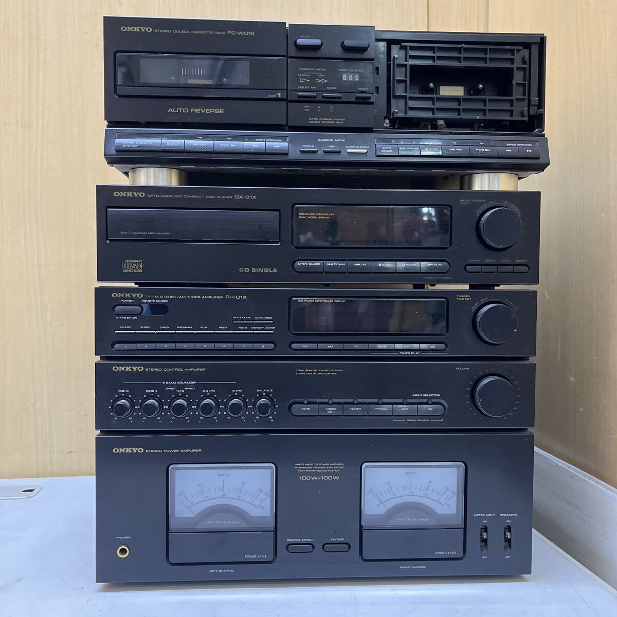 U014624 ONKYO システムコンポ PC-W01X/DX-01X/PH-01X CDプレーヤー カセットデッキ アンプ チューナー 現状品　0409
