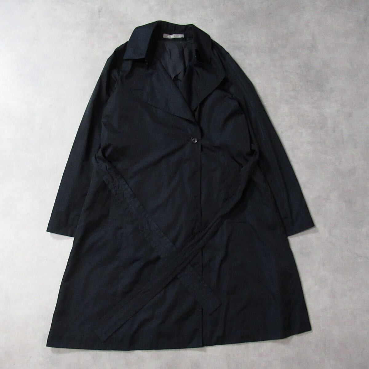 theory luxe / セオリー リュクス ベルテッド トレンチコート アウター ジャケット 紺 ロングコート レディース M-Lサイズ サテン ネイビー