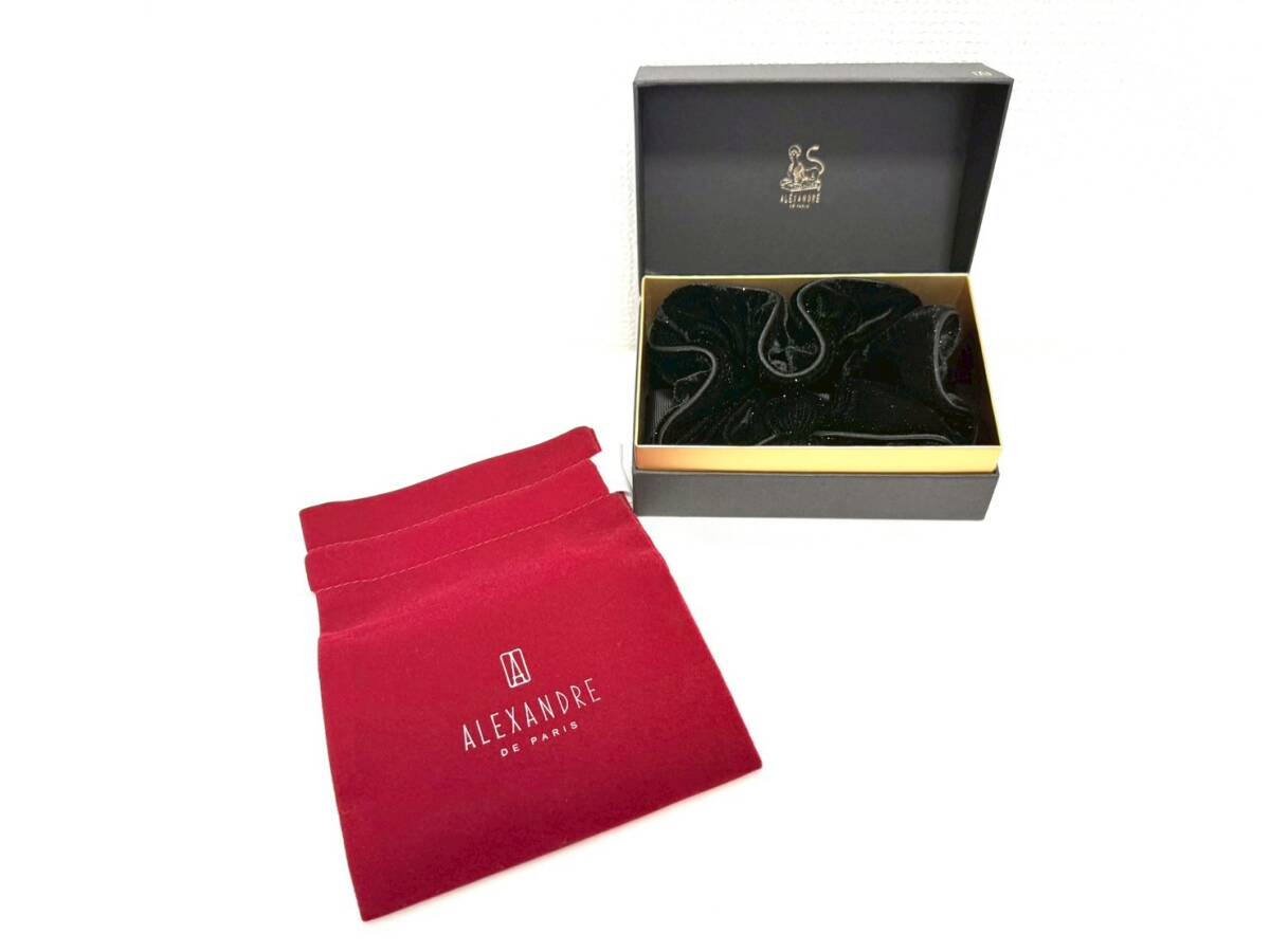 D8144*3　美品　ALEXANDRE DE PARIS　アレクサンドル ドゥ パリ　ブラック　ラメ　シュシュ　ヘアゴム　保存袋　箱付き