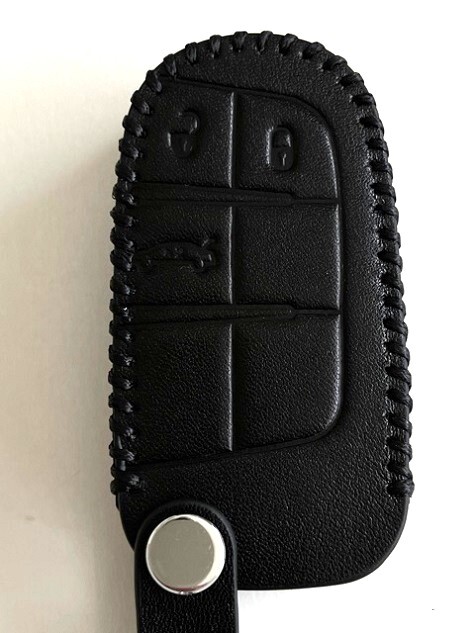 牛革ぴったり収まる ジープ チェロキー スマートキーケース 黒色縫い糸黒 ジープ キーケース JEEP キーケース チェロキー キーケース1