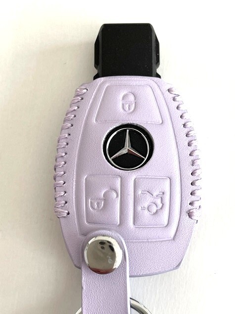 牛革ジャストに収まる ベンツ スマートキーケース W221 パステルパープル色 ベンツ キーケース Benz キーケース 1