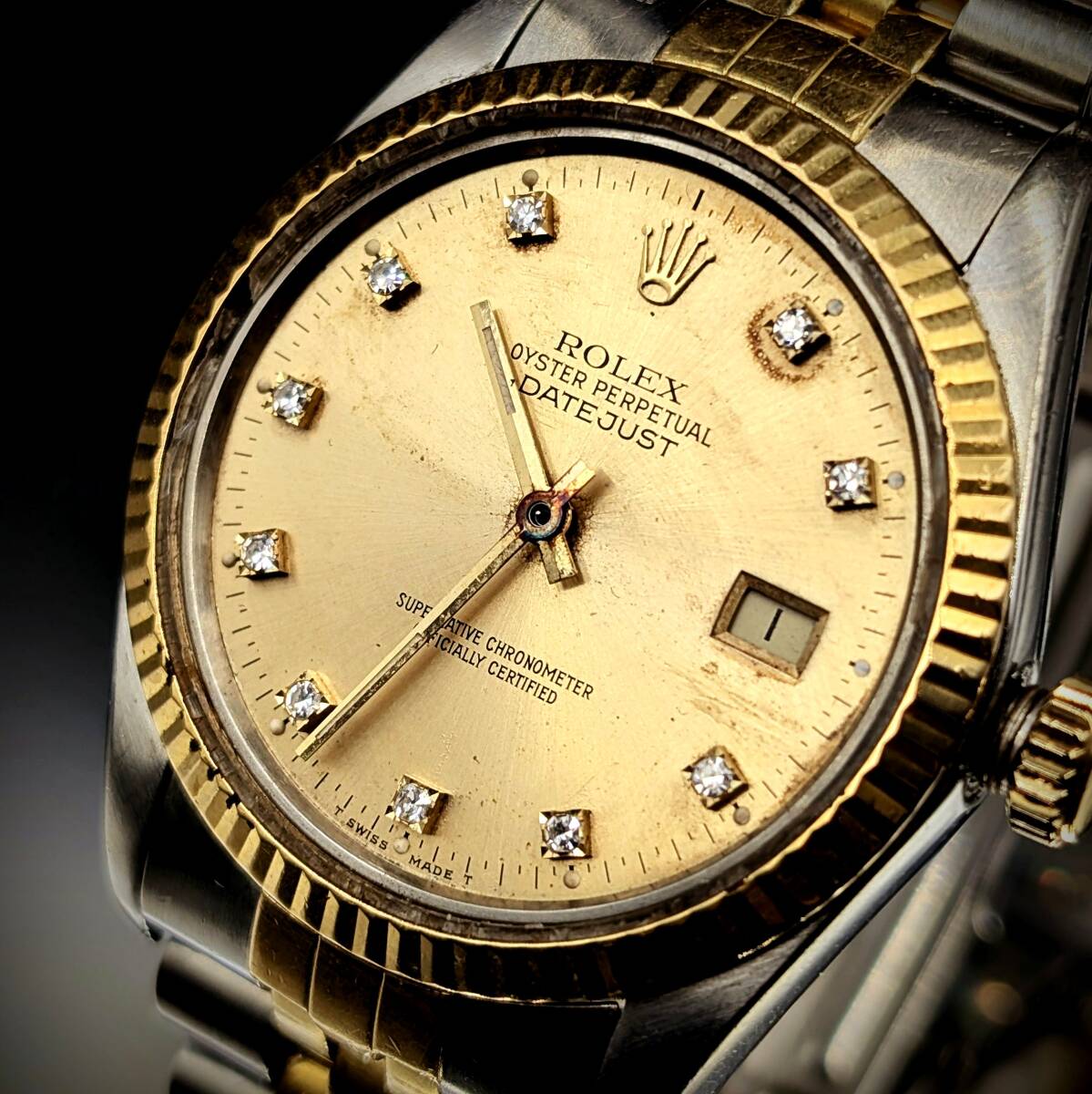 ■【稼働/ジャンク】ROLEX DATE JUST 16013 ロレックス デイトジャスト オイスターパーペチュアル SS×K18コンビ メンズ 男性用 腕回約18cm