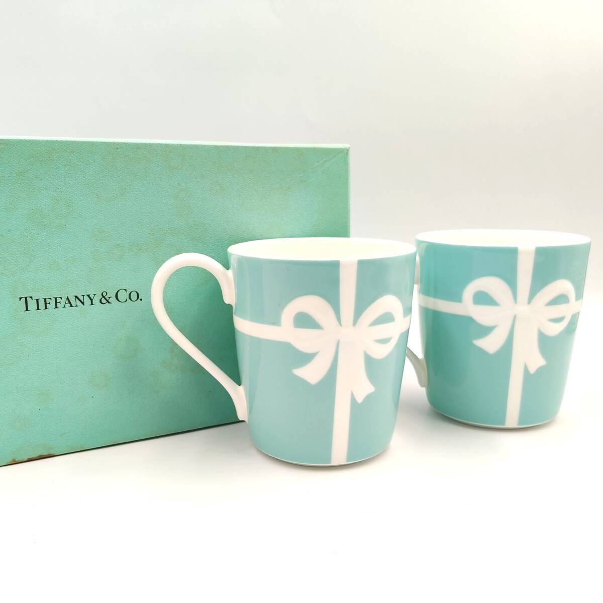 ◇【未使用】TIFFANY＆Co. ティファニー ブルーボックス ペアマグカップ リボン 陶器 BOX付 保管品